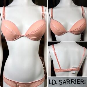 I.D.Sarrieri Pink Coral Silk Padded Push-up Underwire Plunge Bra Szs 32A 36A 38C